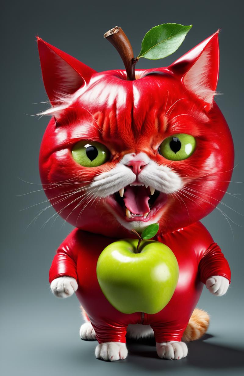 5070955-1738767425-🐱🍎😡 Angry Cat ,Apple Face  , The kitten wore a red apple suit with big and small clothes that added a bit of silliness, and the.png